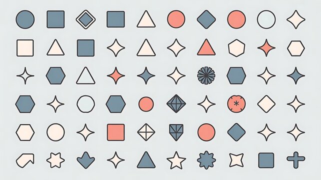 Geometric shapes icon set, basic filled and outline vector symbols for design, education, shapes, icons, vector 