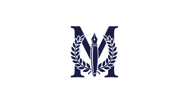 Elegant Monogram Letter M with Laurel Wreath Design.