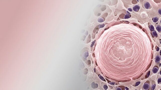 Hassall's Corpuscle in Thymus Gland: A close-up 3D microscopic medical illustration showing the concentric cellular structure of a Hassall's corpuscle within the thymus gland in soft pink tones.