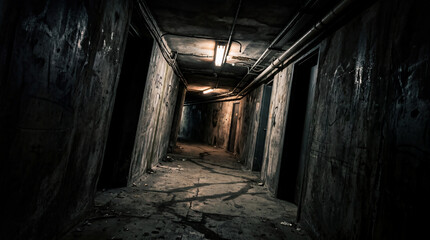 Fototapeta premium Oppressive Angular Interior Space Representing Severe Anxiety and Apprehension with Harsh Shadows