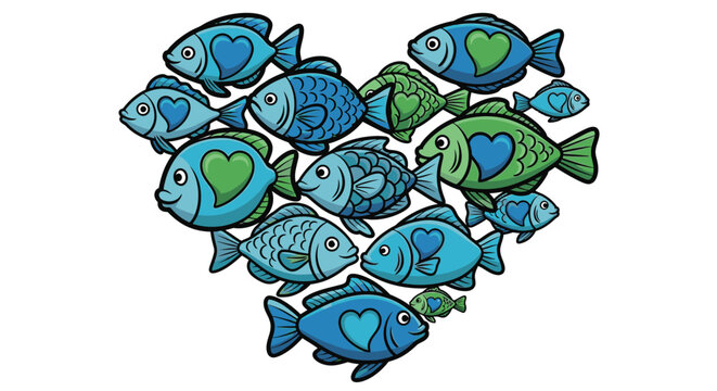 School of heart shaped blue fish.