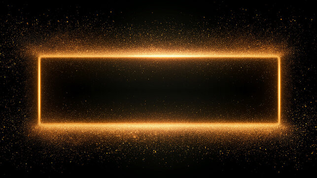 A bright orange rectangular frame filled with darkness is surrounded by a halo of intense orange sparks and glowing particles against a black backdrop.