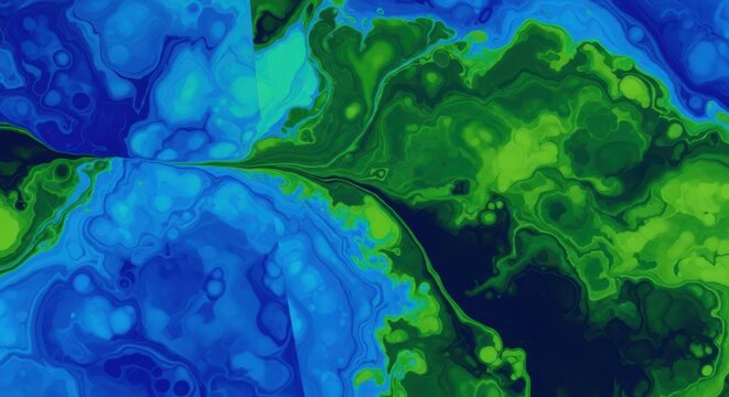 Aerial view of vibrant algae bloom in ocean waters.