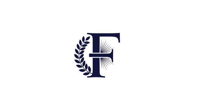 Elegant Monogram Letter F with Laurel Wreath Design.