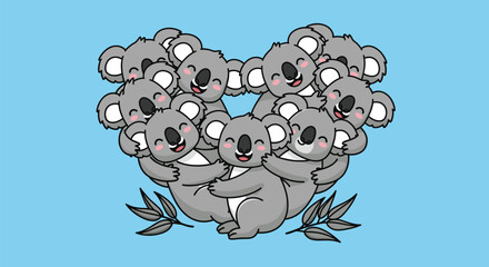 Cuddling Group Of Koalas Together.