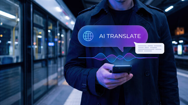 Real-time linguistic translation application on smartphone for international business communication and digital travel navigation.