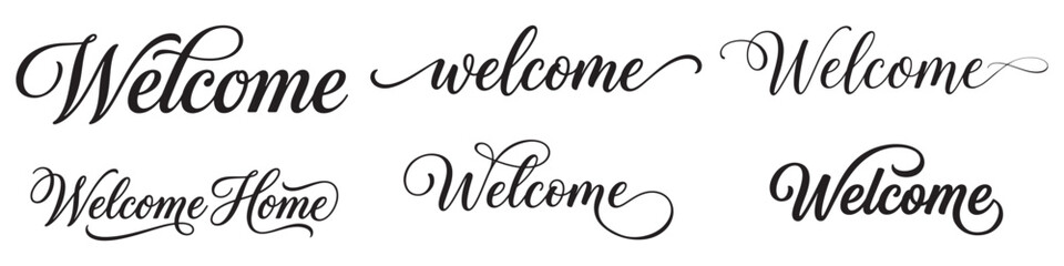 Welcome typography designs. Various welcome text styles. Calligraphic welcome phrases. © Creative_Art
