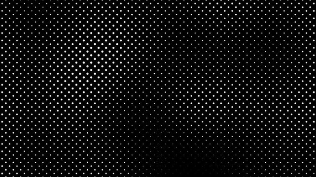 Halftone pattern creates a gradient effect with small white dots on black.Seamless Halftone Dot Background Loop Animation , Abstract Black and White Motion Graphics
