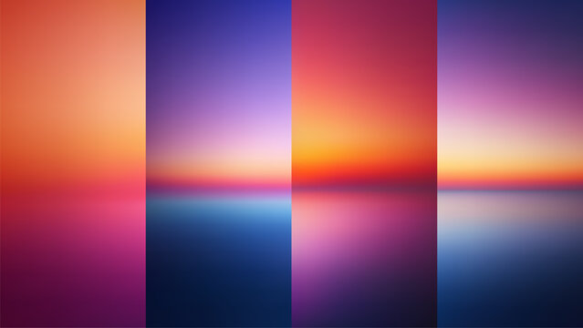 Dreamy blurred sunset inspired gradient with soft glowing horizon. Set of minimal gradient backgrounds in warm summer golden shades full of joyful vibes for app interfaces, posters and creative design