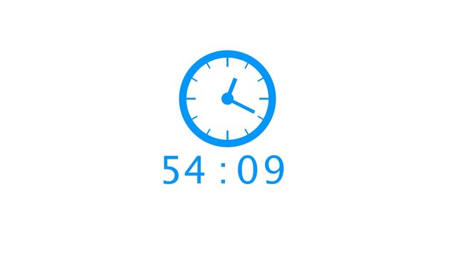 Digital clock with moving hands showing fifty four minutes and nine seconds on white.
