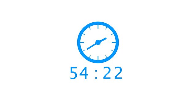 Minimalist blue watch face counting seconds with circular graphic element on white base.