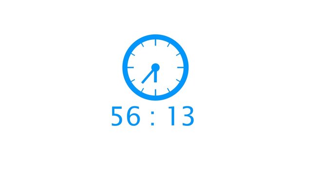 Blue analog clock face showing fifty six minutes and thirteen seconds past midnight.