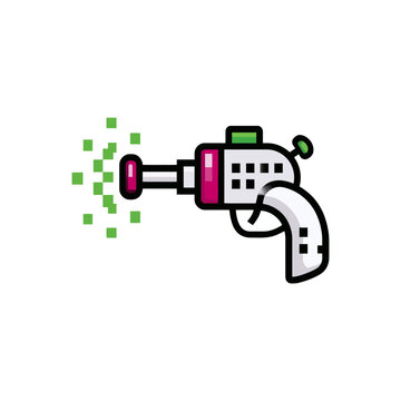 Stylized raygun blasting pixelated energy