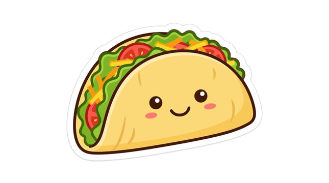 Cute cartoon taco character with smiling face and colorful fillings
