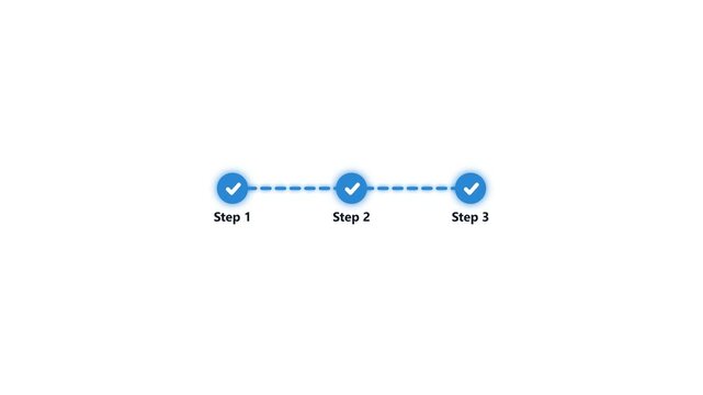 Process timeline infographic with three steps and blue checkmark icons