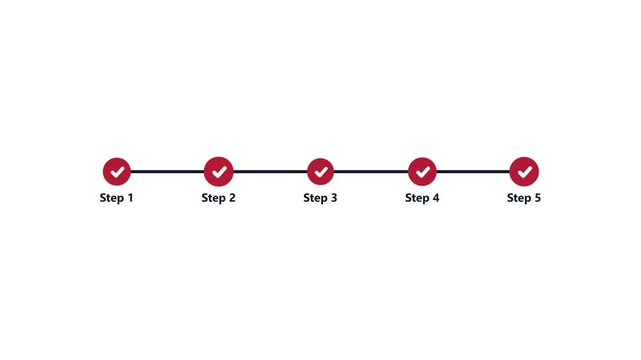 Process flow diagram with five completed steps and red checkmark icons