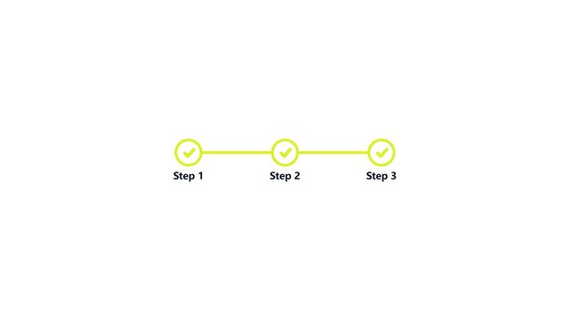 Progress bar with three steps and checkmark icons for business process visualization
