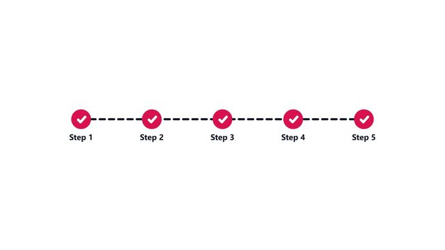 Step process timeline with five red checkmark icons for business project management