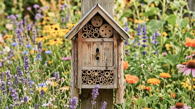 Bee Hotel for Pollinator Conservation in Garden
