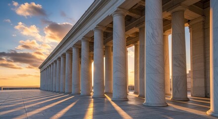 Fototapeta premium Ancient Greek Columns at Sunset with Golden Light.