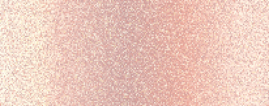 Rose gold glitter mosaic gradient background vector. Luxury pink golden sequin halftone pattern bg for festive glamorous holiday design.