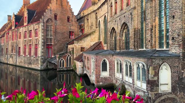 Medieval architecture on the autumn streets of historic center of Bruges, Belgium, October 20, 2025. High quality 4k footage