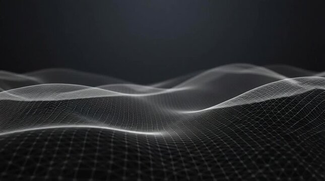 Abstract digital wave pattern dark background white grid mesh seamless flowing line gradient seamless looping background for technology design and environment