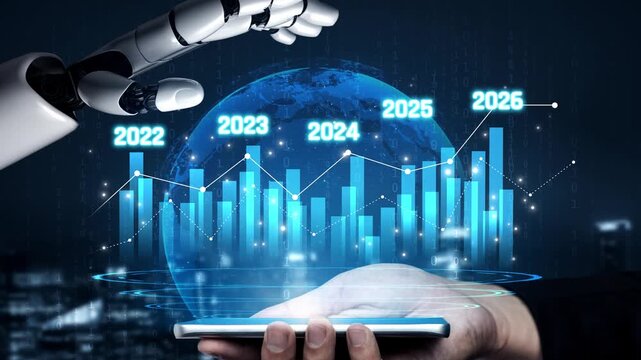 AI-generated image showing data-driven projection of business performance trends across five years using charts and analytics for strategic planning and decision making Marrow