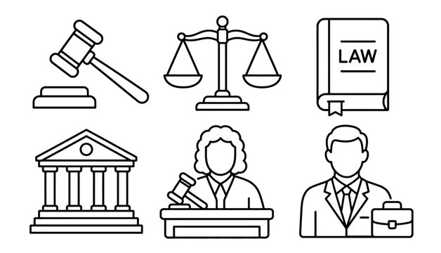 Legal Profession Icons Set Illustration.