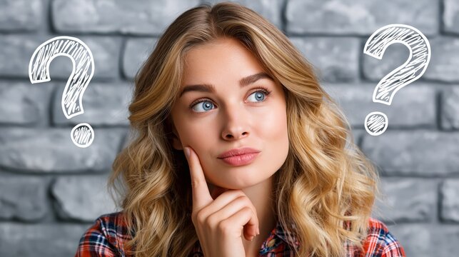 Young woman ponders questions and searches for answers while sitting in front of a stone wall in a light setting Generative AI
