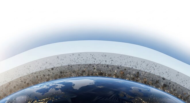 Earths Atmospheric Layers Illustrated Above Planet Surface.