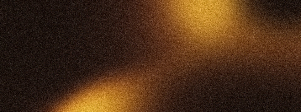 Dark golden light leak on black grainy background, blurred light to dark gradient shape, noise texture abstract header, poster, banner backdrop design
