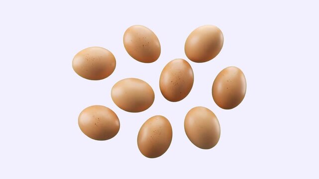 Multiple fresh brown chicken eggs float in a neat arrangement against a soft light background.