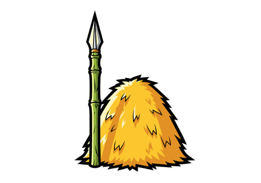 Bamboo spear leaning against a golden haystack