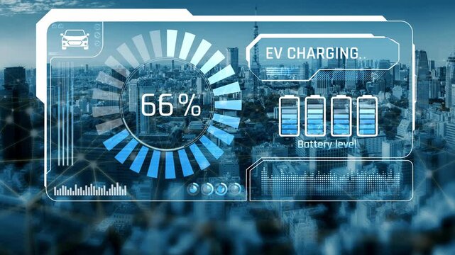 Charging interface for electric vehicles showing real-time battery level, charging status, power output, station location, and navigation for efficient energy management Marrow