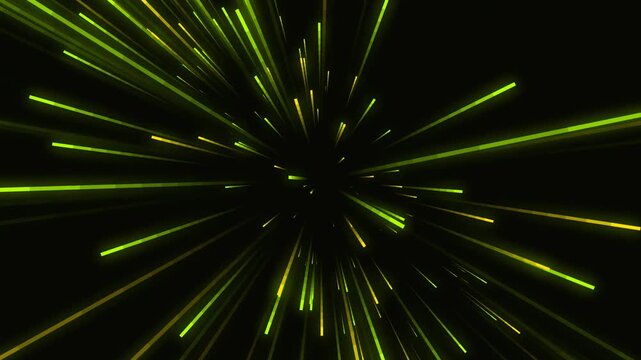 Dynamic neon yellow and green warp speed background with radiant light trails, ideal for music festivals, streaming, and event branding.
