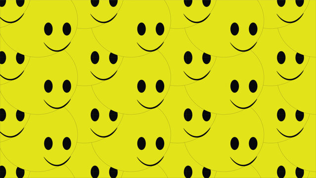 Smiley face pattern background with cheerful yellow cartoon icons on bright yellow decorative design