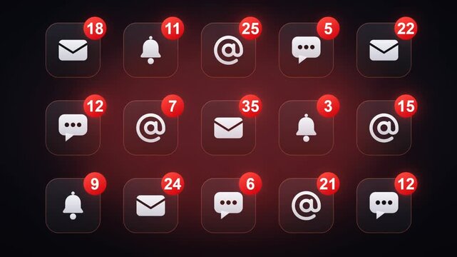 Multiple notification badges climb to 99 across email chat and alert icons