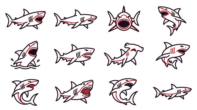 Shark Cartoon Collection: Diverse Poses and Expressions