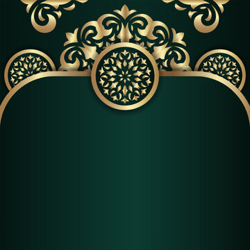 Gold mandala ornament pattern on dark green background for elegant banner card