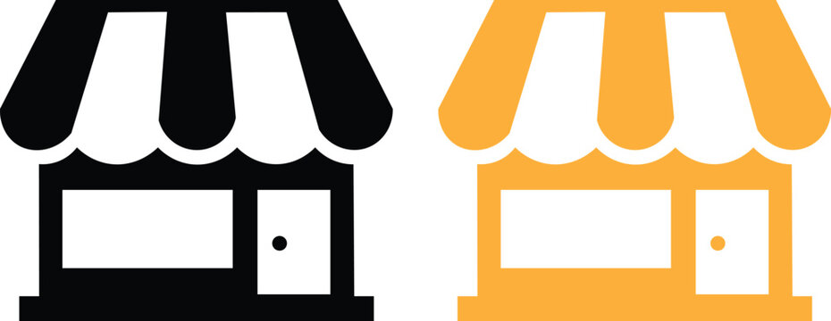Storefront icons with awnings and windows for business or shopping concepts  vector graphics