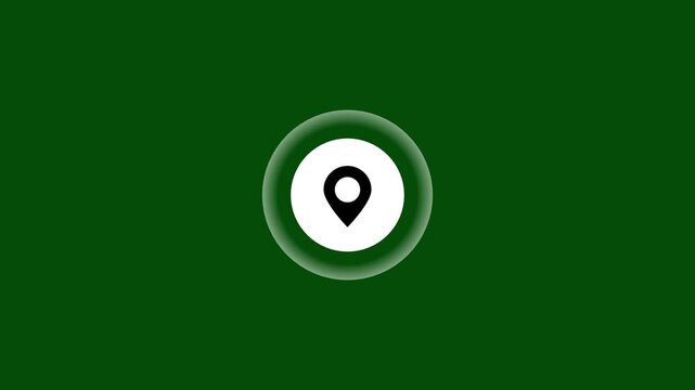 White Location pin icon animation with pulsing glowing waves on green screen background. GPS location marker loop, digital map pin icon animation with pulse signal, green screen 4k stock video.