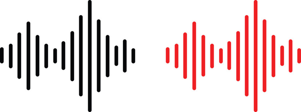 Sound wave patterns in black and red colors  audio signal waveforms  music and sound design elements  isolated on transparent background