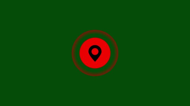 Red  Location pin icon animation with pulsing glowing waves on green screen background. GPS location marker loop, digital map pin icon animation with pulse signal, green screen 4k stock video.
