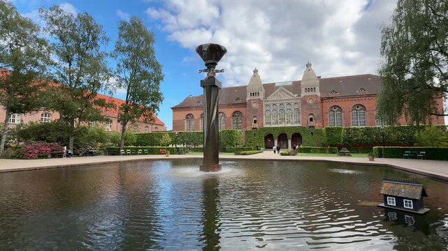 Royal Library Garden fountain and historic building in Copenhagen city, Denmark