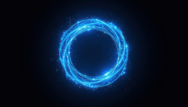 Circle of swirling blue particles forms a luminous ring amidst a dark void.