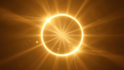 Fototapeta premium Radiant golden halo shines with soft light beams in an atmospheric space filled with floating dust.