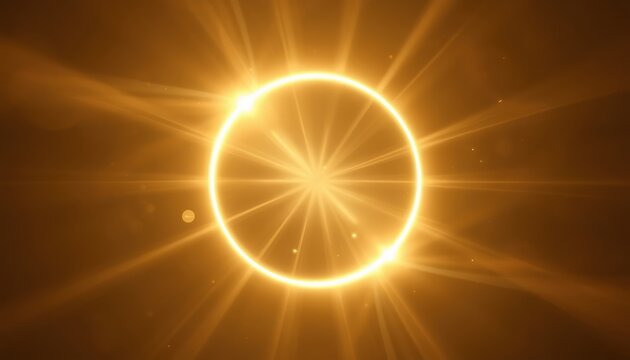 Radiant golden halo shines with soft light beams in an atmospheric space filled with floating dust.