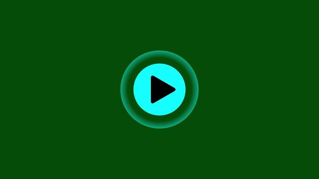 Blue  play button icon animation with pulsing glowing waves on green screen background. Animation  media player play sign showing start, stream, and multimedia video on chroma key 4k stock video.