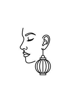 Woman profile wearing a decorative lantern earring
